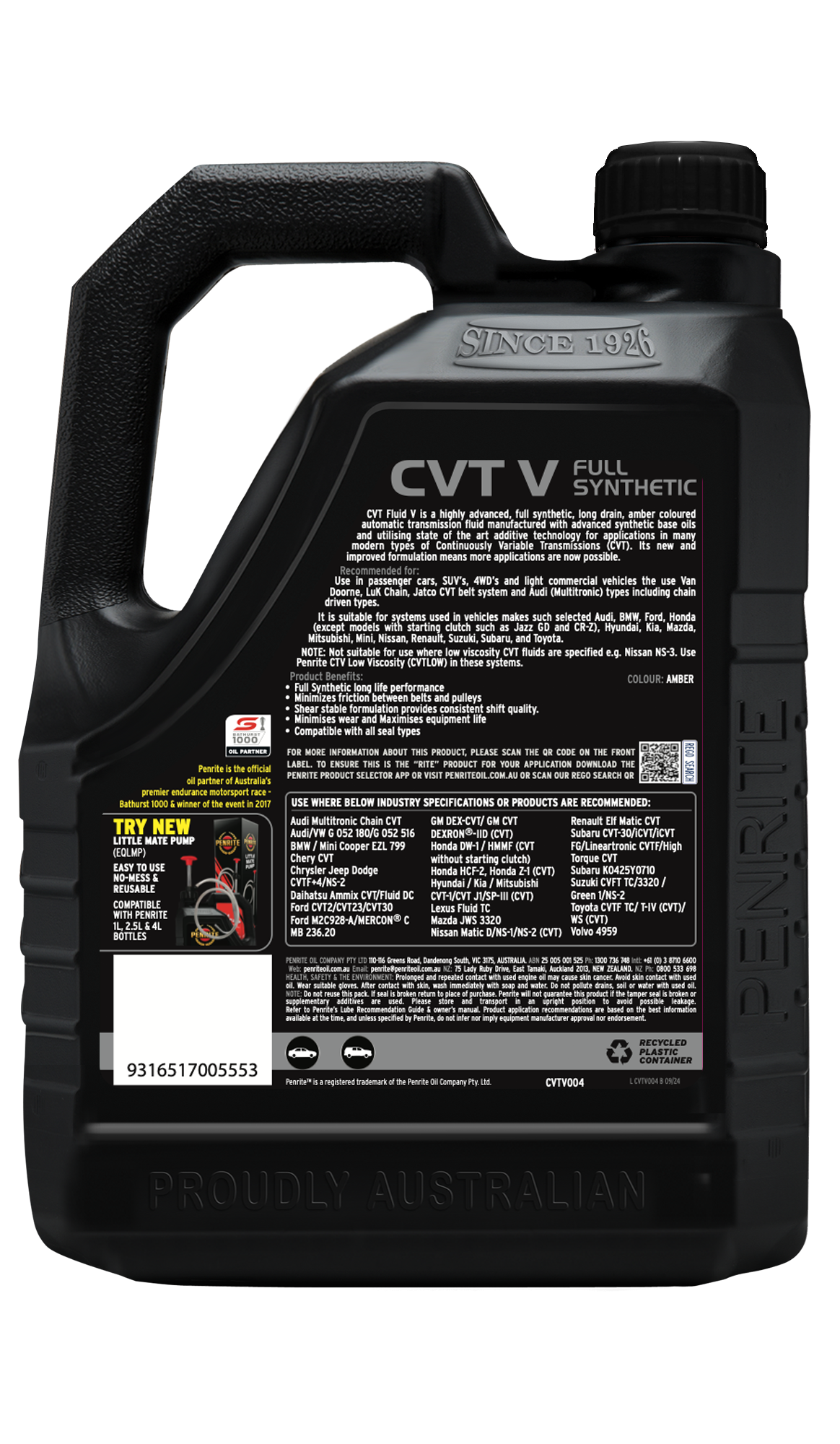 Penrite CVT Fluid V Full Synthetic 4L - CVTV004