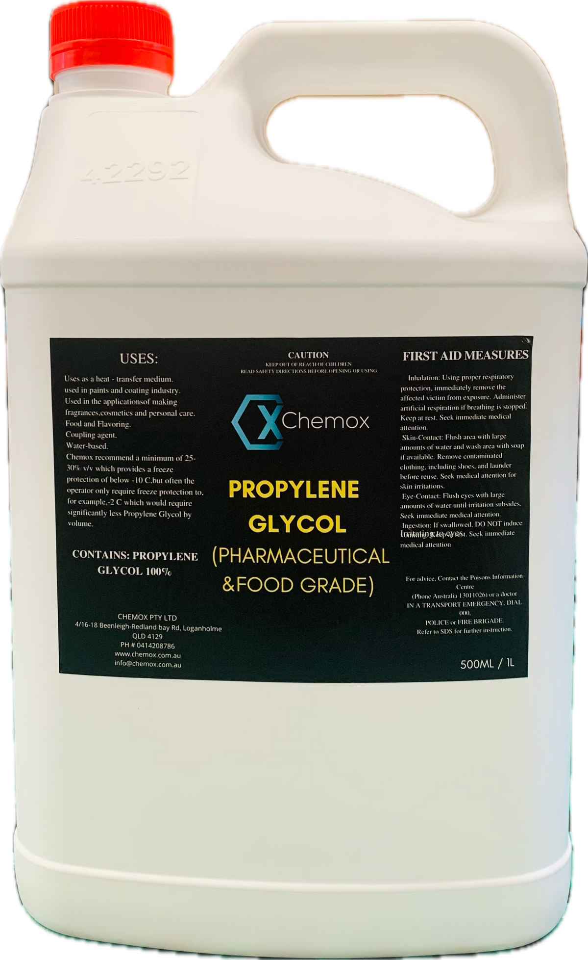 Chemox Propylene Glycol 4L - USP 100% Pure Pharmaceutical & Food Grade