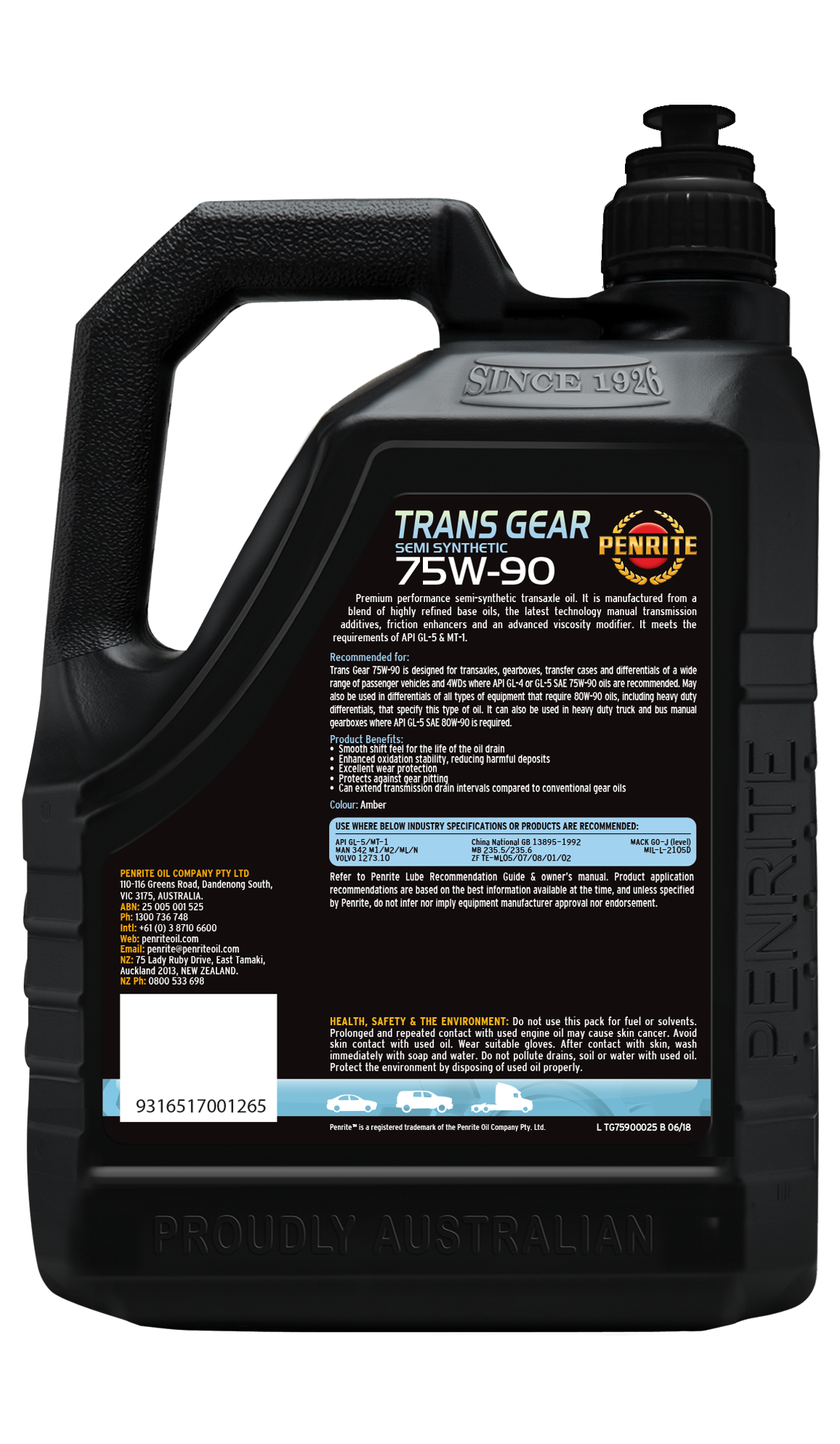 Penrite Trans Gear SAE 75W-90 Engine Oil 4L (Full Synthetic) - TG7590004