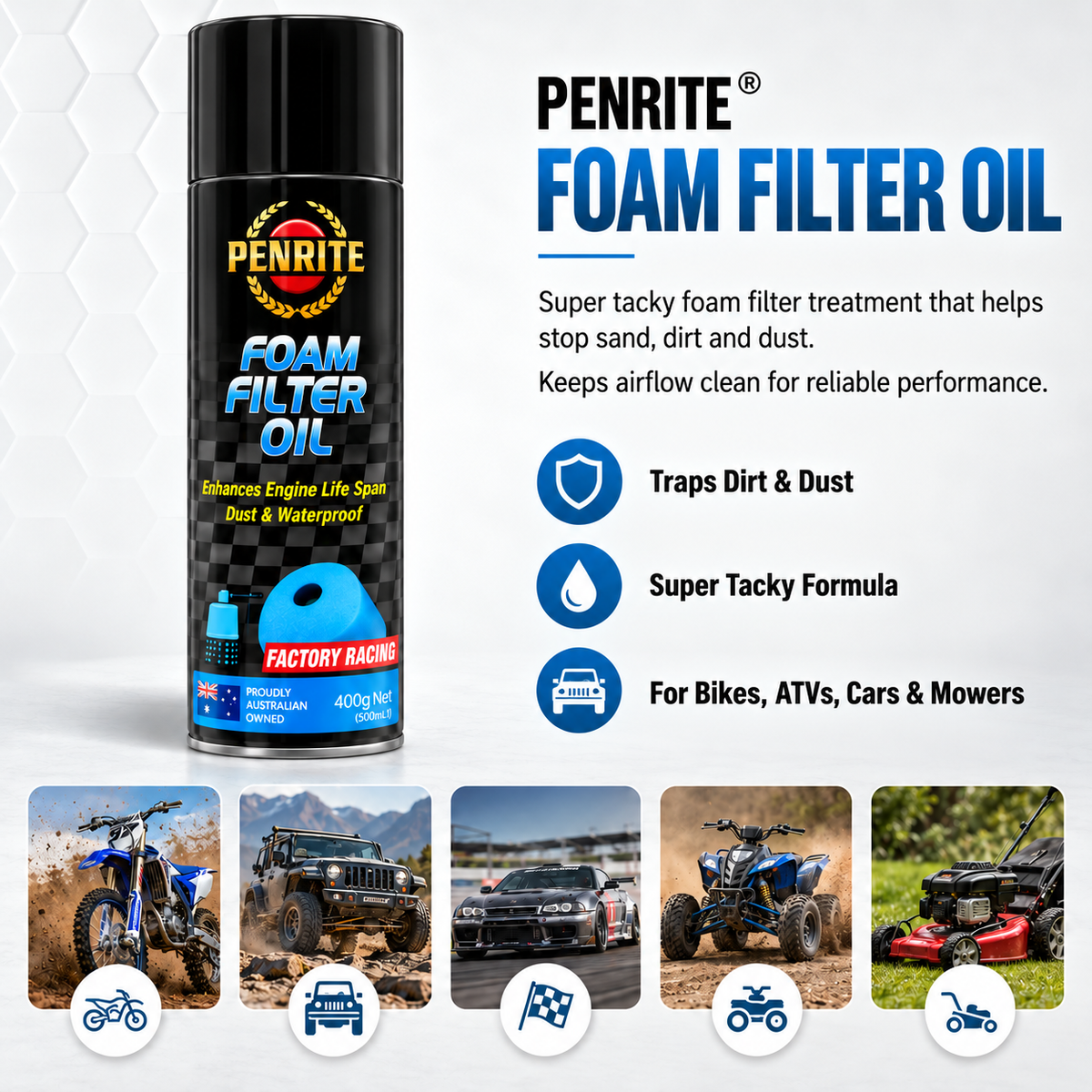 2 X Penrite 10 Tenths Foam Filter Oil 1L - MCFOAM001 (Twin Pack)