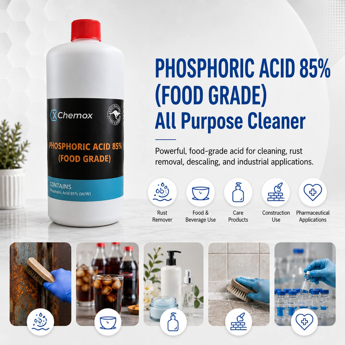 2 x 85% Phosphoric Acid 1L - Food Grade Orthophosphoric (Twin Pack)