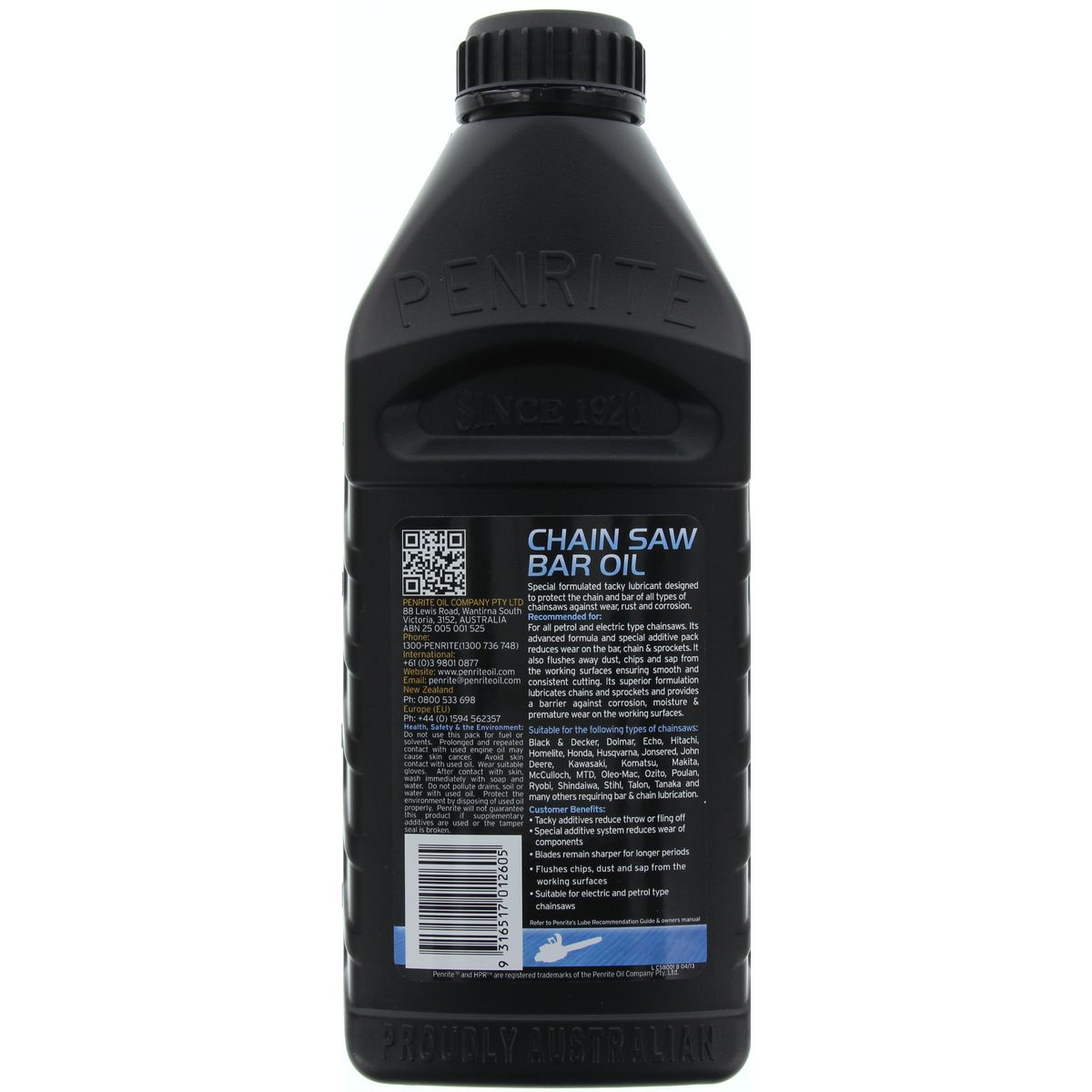 2 x Penrite Chain Saw Bar Oil 1L - CSB001 (Twin pack)