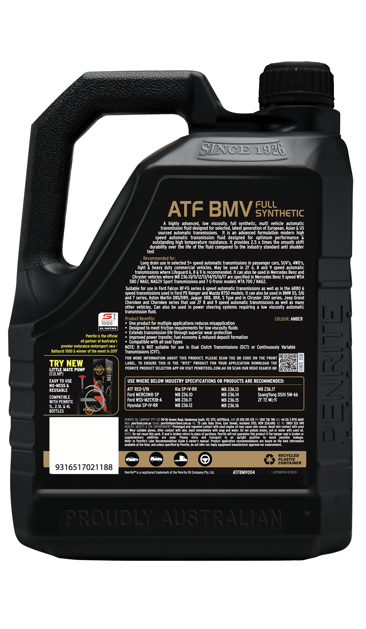 Penrite ATF BMV Multi Vehicle Automatic Transmission Fluid 4L - ATFBMV004