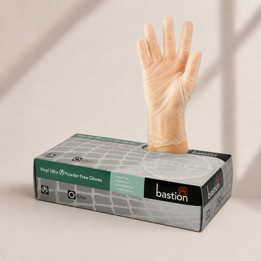 Bastion Large Clear Vinyl Gloves Powder Free 100X10 Carton of 1000 Pcs