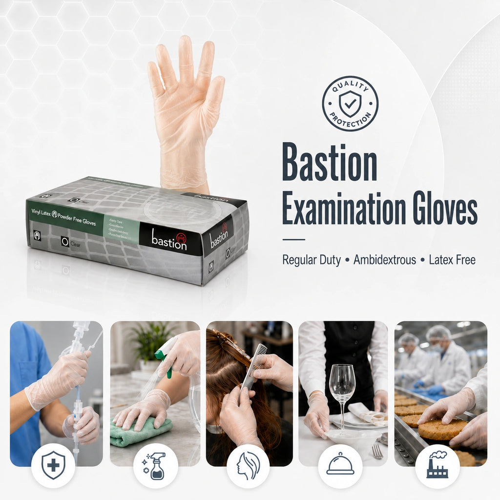 Bastion Large Clear Vinyl Gloves Powder Free 100X10 Carton of 1000 Pcs