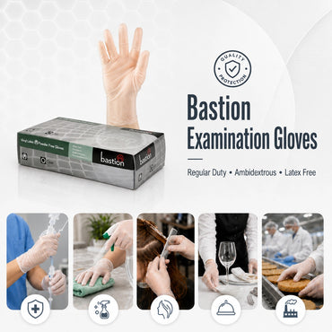 Bastion Large Clear Vinyl Gloves Powder Free 100X10 Carton of 1000 Pcs
