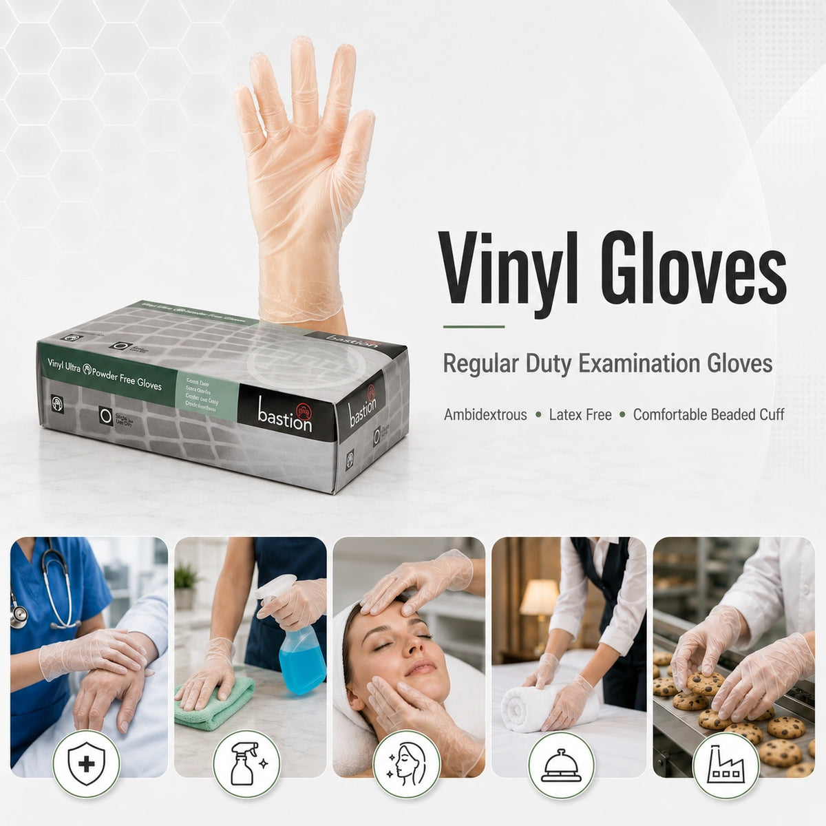 Bastion Large Clear Vinyl Gloves Powder Free 100 Pcs
