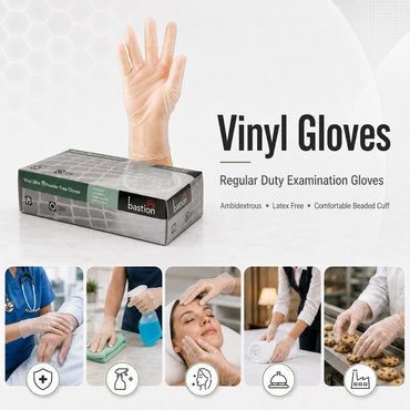 Bastion Large Clear Vinyl Gloves Powder Free 100 Pcs