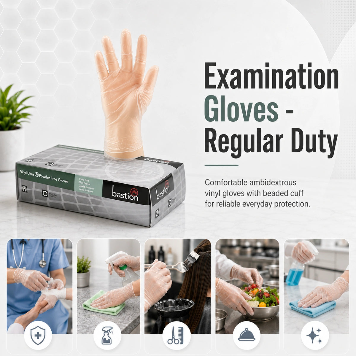 Bastion Medium Clear Vinyl Gloves Powder Free 100X10 Carton of 1000 Pcs