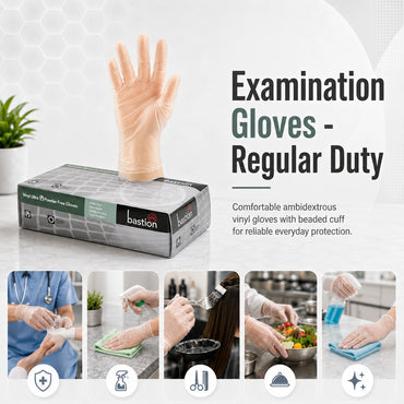 Bastion Medium Clear Vinyl Gloves Powder Free 100X10 Carton of 1000 Pcs