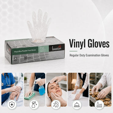 Bastion Medium Clear Vinyl Gloves Powder Free 100 Pcs