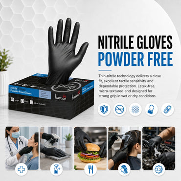 Bastion Nitrile Ultra Soft Black Powder Free Gloves Large Micro Textured 1000 (10x100) Pcs
