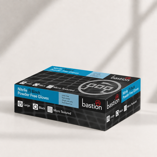 Bastion Nitrile Ultra Soft Black Powder Free Gloves Large Micro Textured 100 Pcs