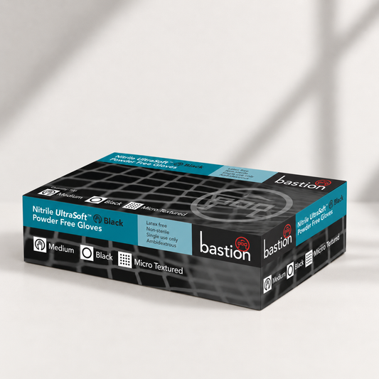 Bastion Nitrile Ultra Soft Black Powder Free Gloves Medium Micro Textured (100x10) 1000 Pcs