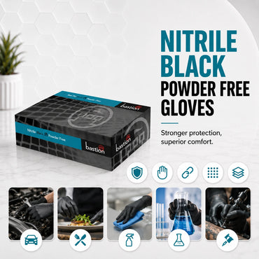 Bastion Nitrile Ultra Soft Black Powder Free Gloves Small Micro Textured 100 Pcs