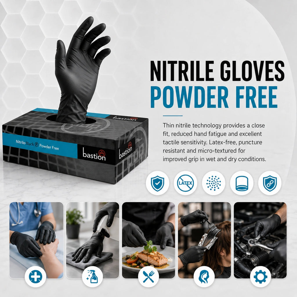 Bastion Nitrile Ultra Soft Black Powder Free Gloves Small Micro Textured (100x10)1000 Pcs