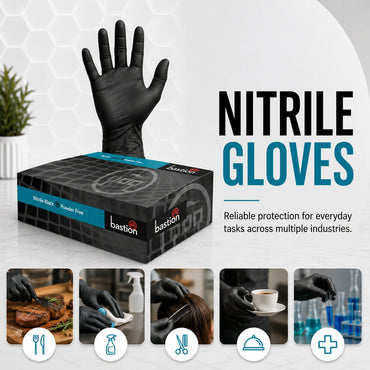 Bastion Nitrile Ultra Soft Black Powder Free Gloves X-Large Micro Textured 100 Pcs