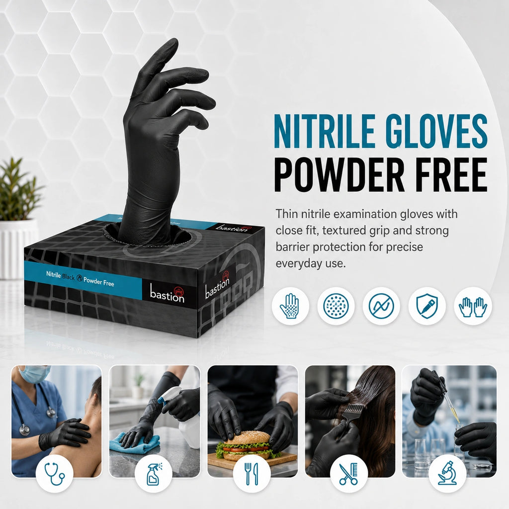 Bastion Nitrile Ultra Soft Black Powder Free Gloves X-Large Micro Textured (100x10)1000 Pcs
