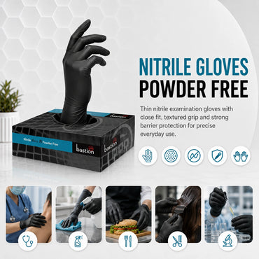 Bastion Nitrile Ultra Soft Black Powder Free Gloves X-Large Micro Textured (100x10)1000 Pcs