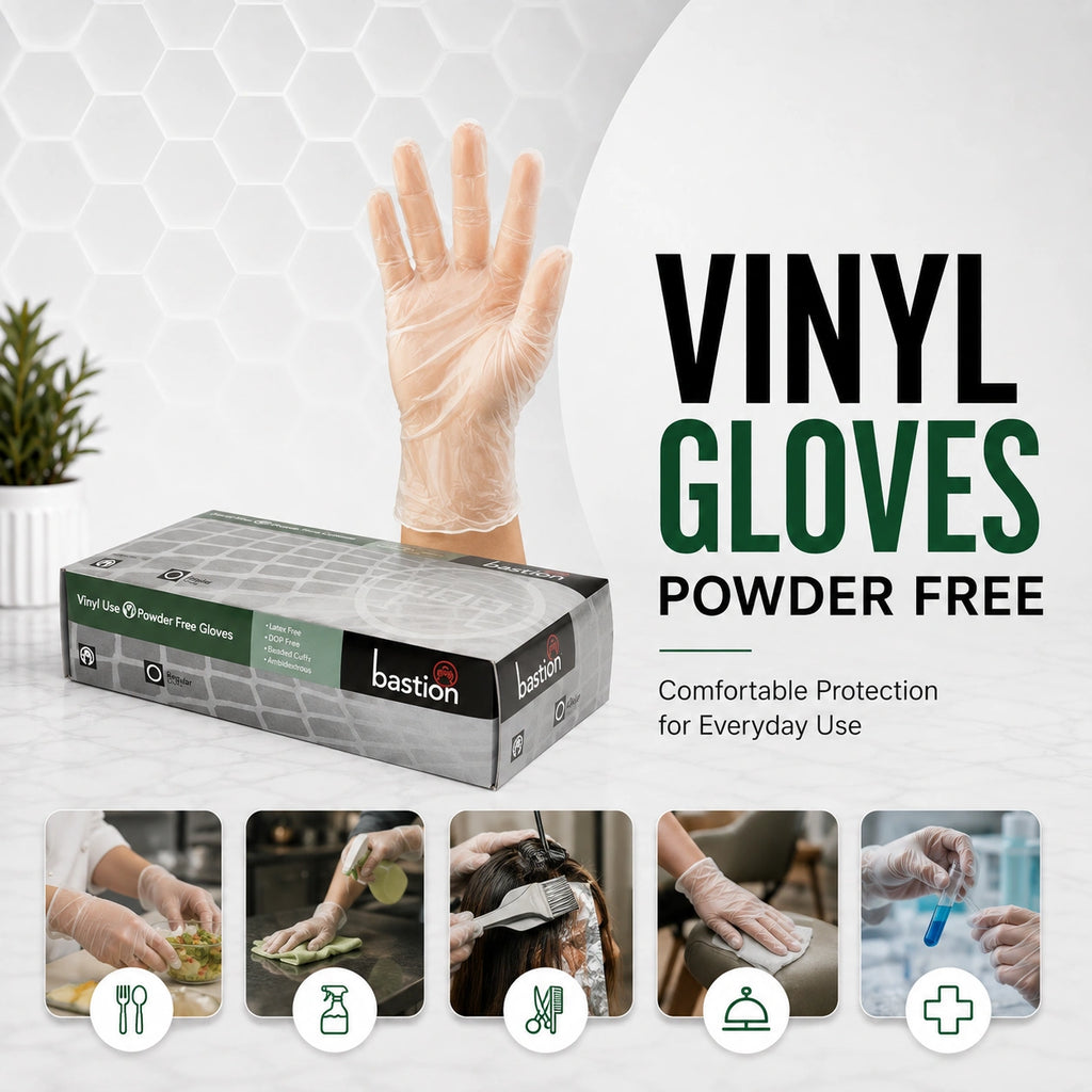 Bastion Small Clear Vinyl Gloves Powder Free 100X10 Carton of 1000 Pcs