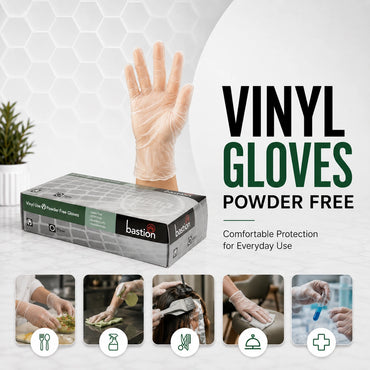 Bastion Small Clear Vinyl Gloves Powder Free 100X10 Carton of 1000 Pcs