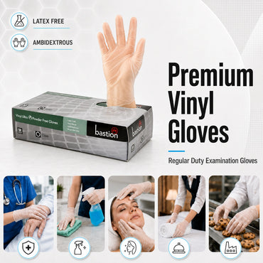 Bastion X-Large Clear Vinyl Gloves Powder Free 100X10 Carton of 1000 Pcs