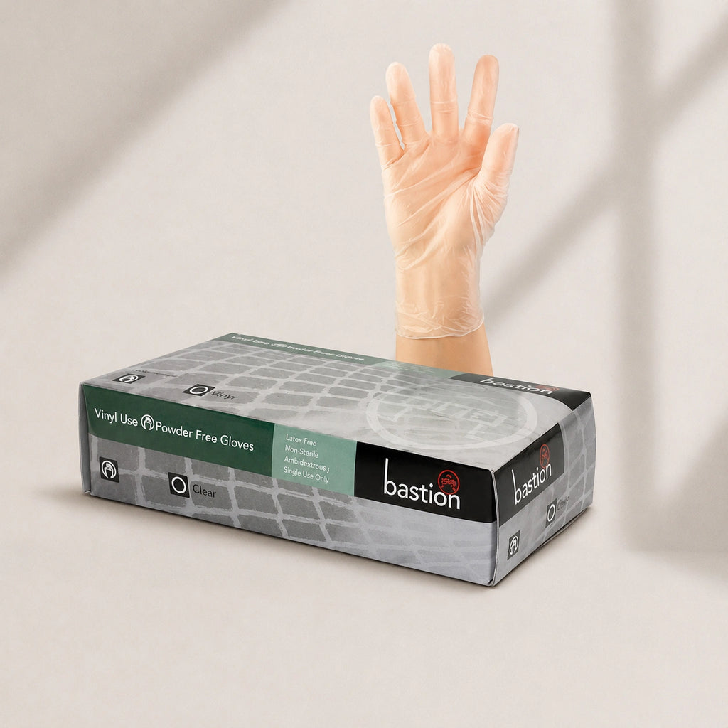 Bastion X-Large Clear Vinyl Gloves Powder Free 100 Pcs