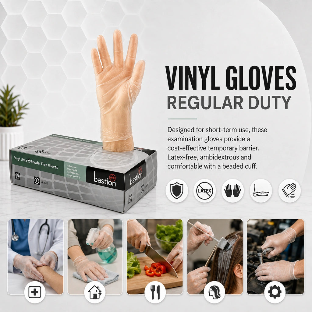 Bastion X-Large Clear Vinyl Gloves Powder Free 100 Pcs