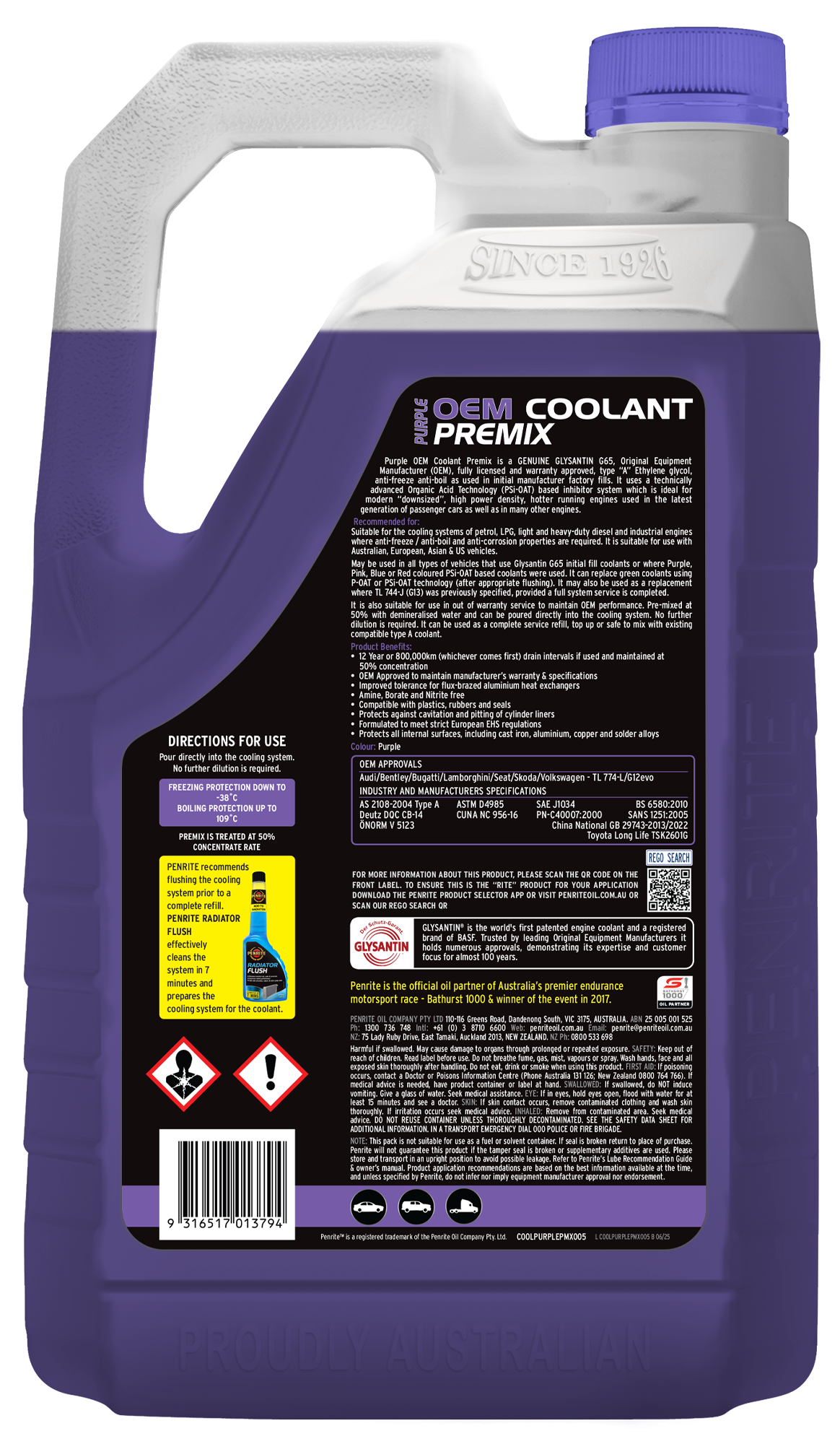 Penrite Purple OEM Coolant Premix 5L - COOLPURPLEPMX005