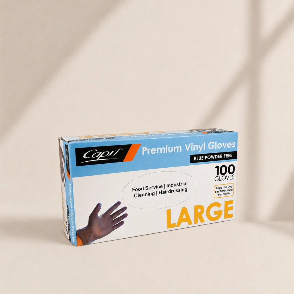 Capri Premium Vinyl Gloves Powder Free Large Blue 1000 Pcs (10 X 100pcs) - C-GV0012