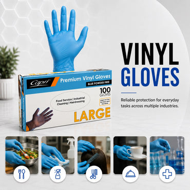 Capri Premium Vinyl Gloves Powder Free Large Blue 1000 Pcs (10 X 100pcs) - C-GV0012