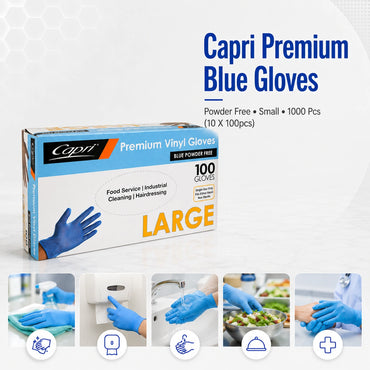 Capri Premium Vinyl Gloves Powder Free Large Blue 100 Pcs - C-GV0012