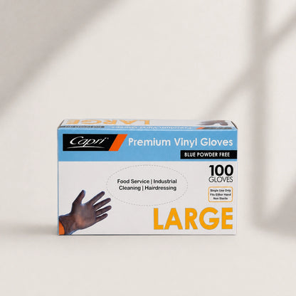 Capri Premium Vinyl Gloves Powder Free Large Blue 100 Pcs - C-GV0012