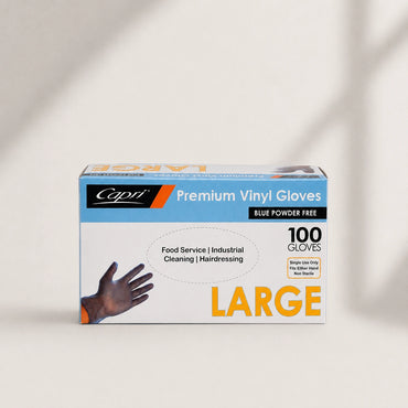 Capri Premium Vinyl Gloves Powder Free Large Blue 100 Pcs - C-GV0012