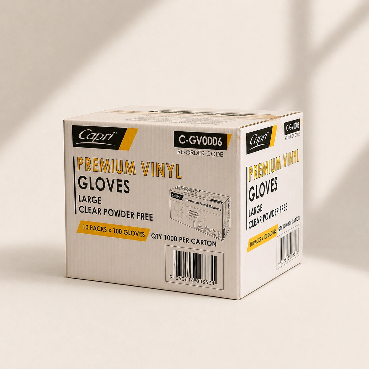 Capri Premium Vinyl Gloves Powder Free Large Clear 1000 Pcs (10 X 100pcs) - C-GV0006