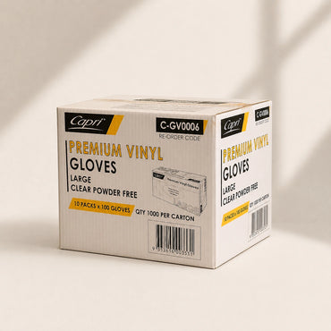 Capri Premium Vinyl Gloves Powder Free Large Clear 1000 Pcs (10 X 100pcs) - C-GV0006