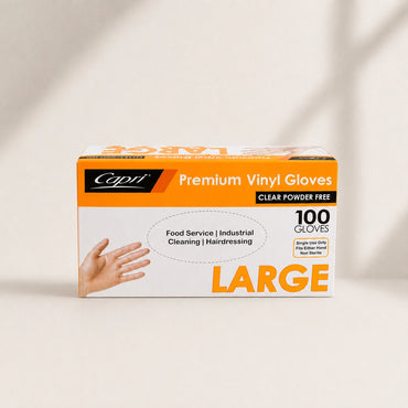 Capri Premium Vinyl Gloves Powder Free Large Clear 100 Pcs - C-GV0006