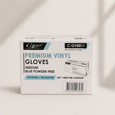 Capri Premium Vinyl Gloves Powder Free Medium Blue 1000 Pcs (10 X 100pcs) - C-GV0011