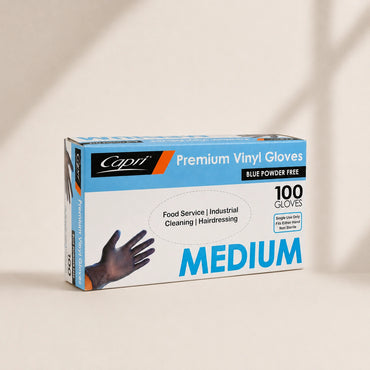 Capri Premium Vinyl Gloves Powder Free Medium Blue 100 Pcs - - C-GV0011
