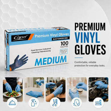 Capri Premium Vinyl Gloves Powder Free Medium Blue 100 Pcs - - C-GV0011