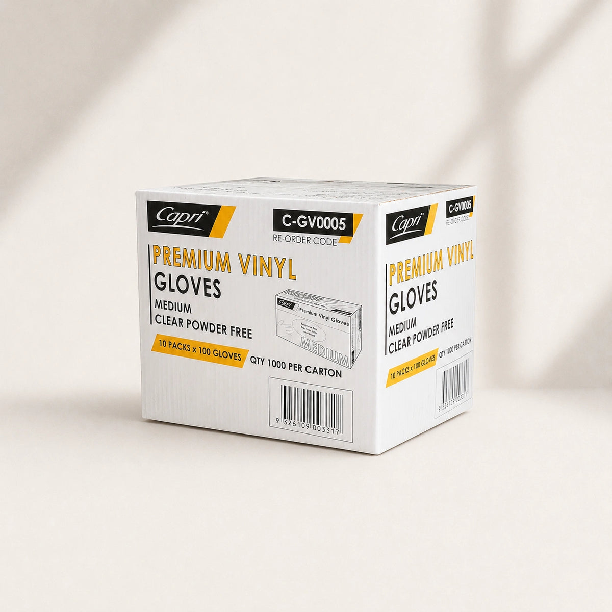 Capri Premium Vinyl Gloves Powder Free Medium Clear 1000 Pcs (10 X 100pcs) - C-GV0005