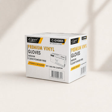 Capri Premium Vinyl Gloves Powder Free Medium Clear 1000 Pcs (10 X 100pcs) - C-GV0005
