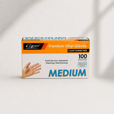 Capri Premium Vinyl Gloves Powder Free Medium Clear 100 Pcs - C-GV0005