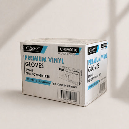 Capri Premium Vinyl Gloves Powder Free Small Blue 1000 Pcs (10 X 100pcs) - C-GV0010