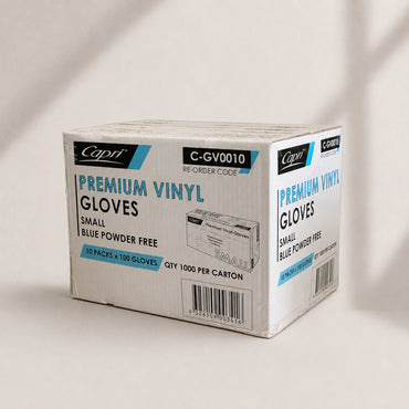 Capri Premium Vinyl Gloves Powder Free Small Blue 1000 Pcs (10 X 100pcs) - C-GV0010