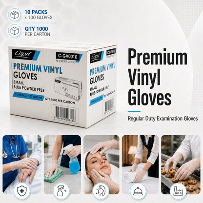 Capri Premium Vinyl Gloves Powder Free Small Blue 1000 Pcs (10 X 100pcs) - C-GV0010
