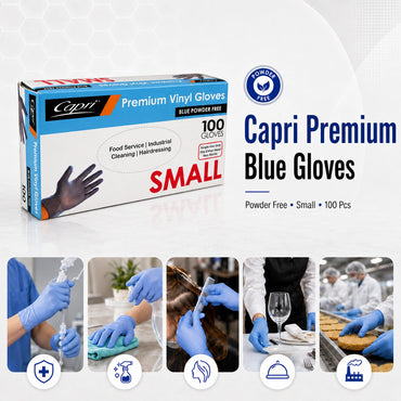Capri Premium Vinyl Gloves Powder Free Small Blue 100 Pcs - C-GV0010