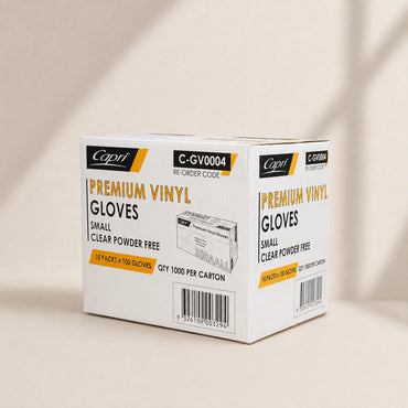 Capri Premium Vinyl Gloves Powder Free Small Clear 1000 Pcs (10 X 100pcs) - C-GV0004