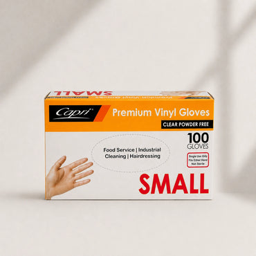 Capri Premium Vinyl Gloves Powder Free Small Clear 100 Pcs - C-GV0004