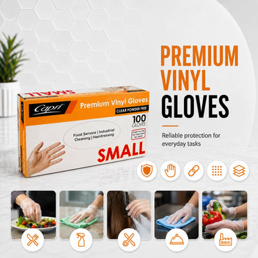 Capri Premium Vinyl Gloves Powder Free Small Clear 100 Pcs - C-GV0004